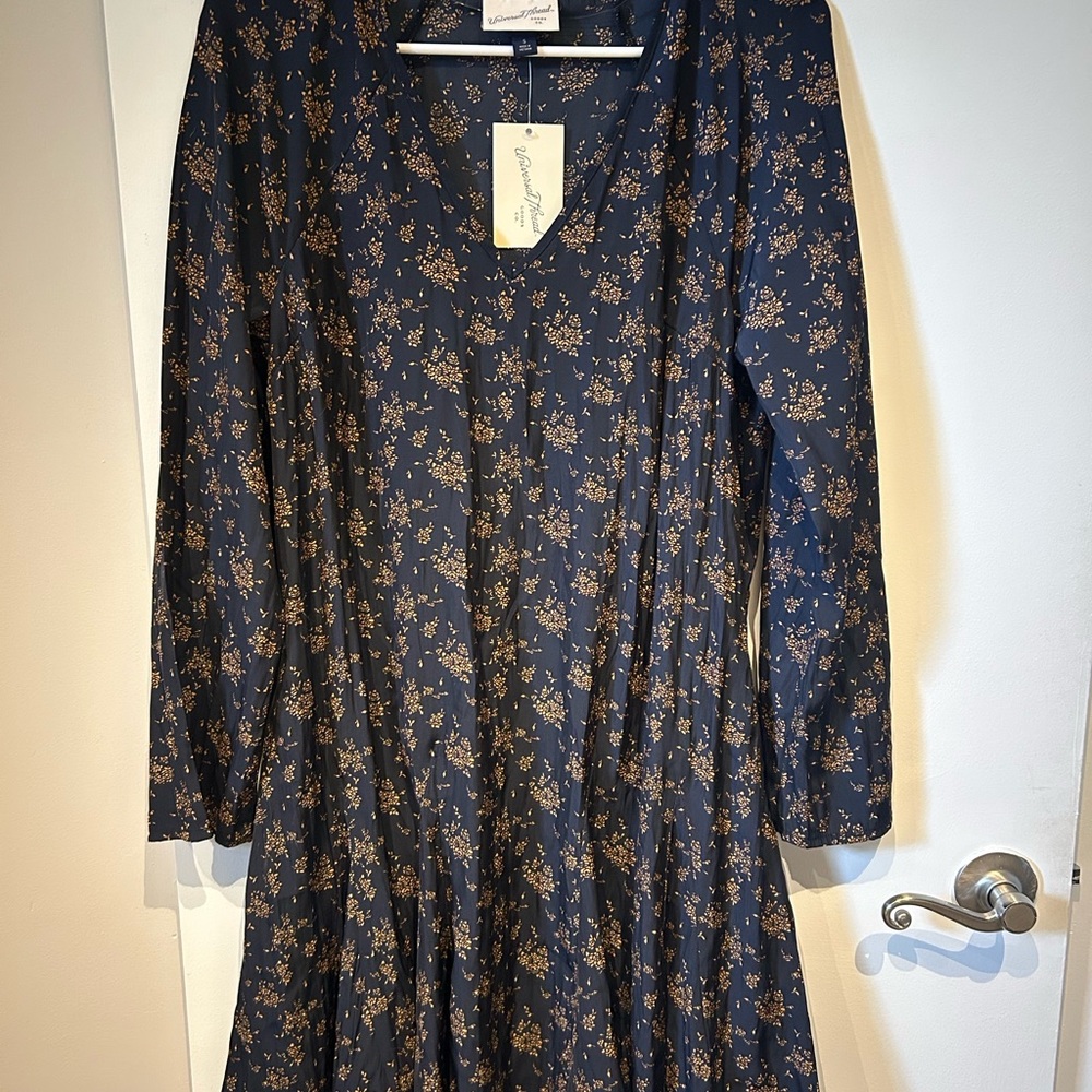 Universal Thread Navy Dress with Gold Floral Print